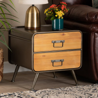 Baxton Studio JY20A078-Oak/Black-NS Kaiya Rustic and Industrial Oak Brown Finished Wood and Black Metal 2-Drawer Nightstand